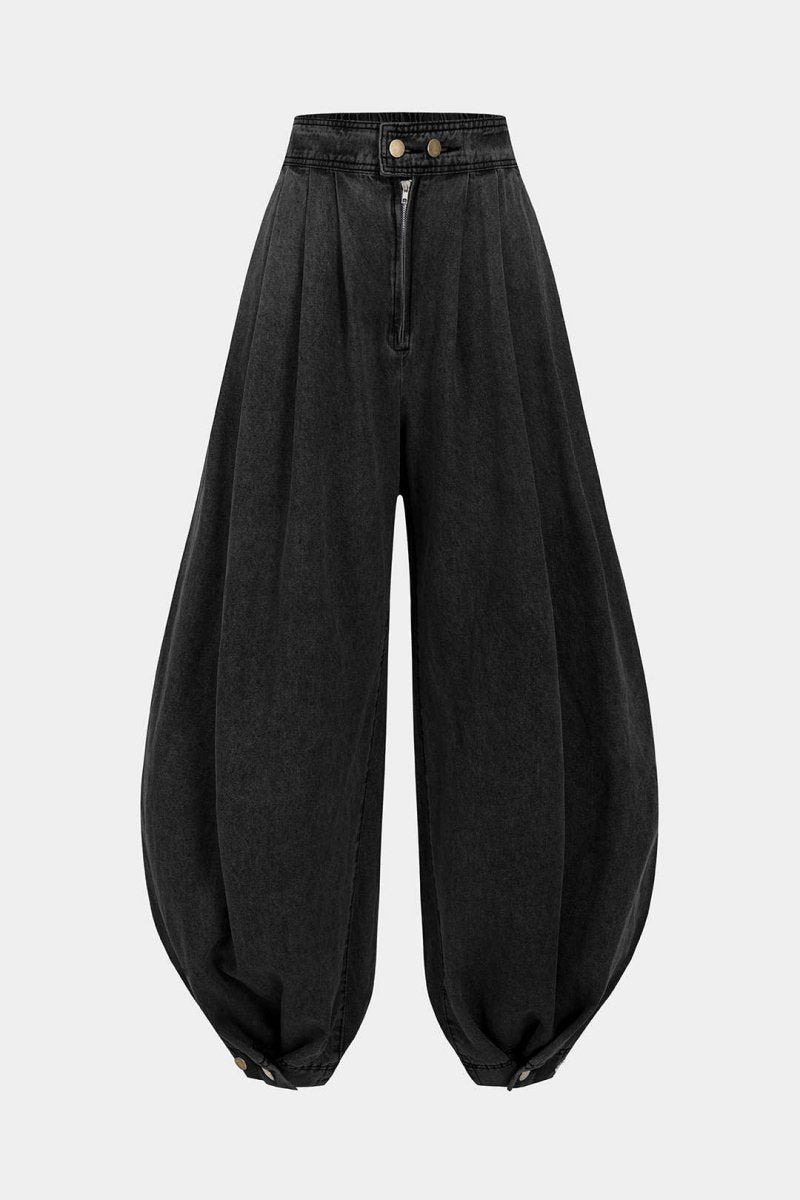 Denim High Waist Zipper Barrel Balloon Jeans - MISMIMCWNJ2505100170-BLACK-XS