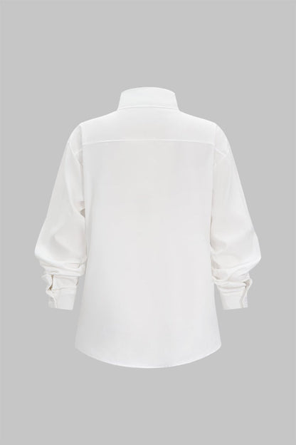 Denim Patchwork Frayed Asymmetrical Pocket Long - Sleeve Shirt - MISMIMCWTE2510100098-WHITE-S