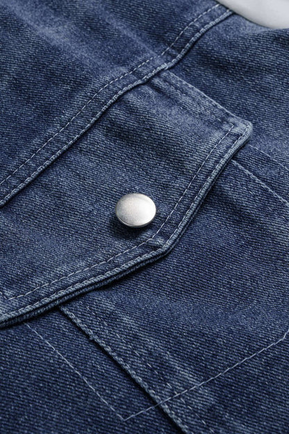 Denim Patchwork Frayed Asymmetrical Pocket Long - Sleeve Shirt - MISMIMCWTE2510100098-WHITE-S