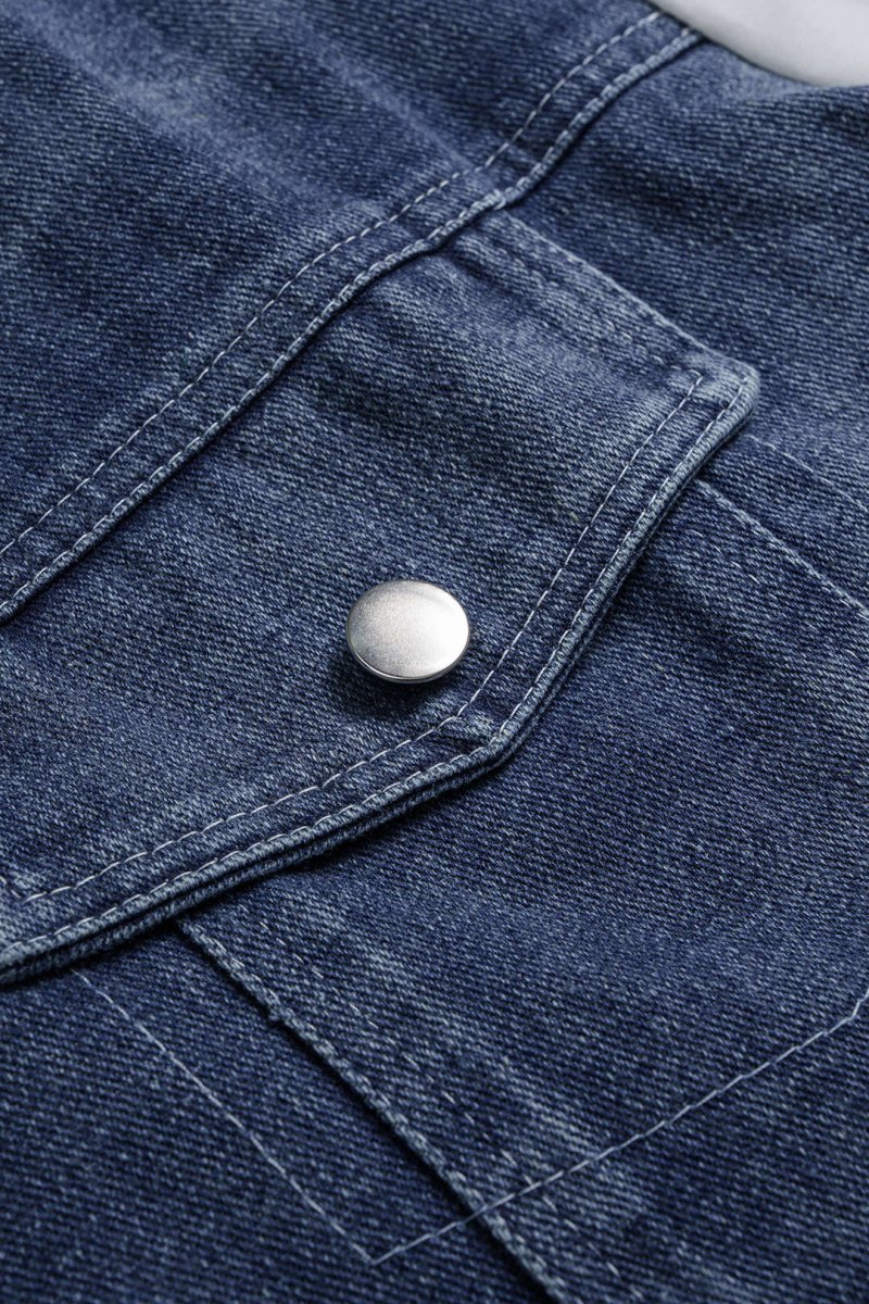 Denim Patchwork Frayed Asymmetrical Pocket Long - Sleeve Shirt - MISMIMCWTE2510100098-WHITE-S