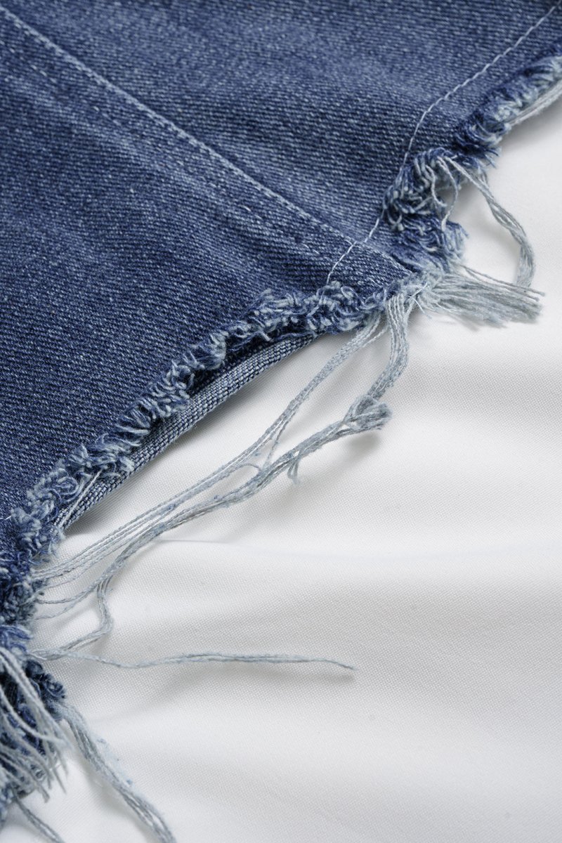 Denim Patchwork Frayed Asymmetrical Pocket Long - Sleeve Shirt - MISMIMCWTE2510100098-WHITE-S