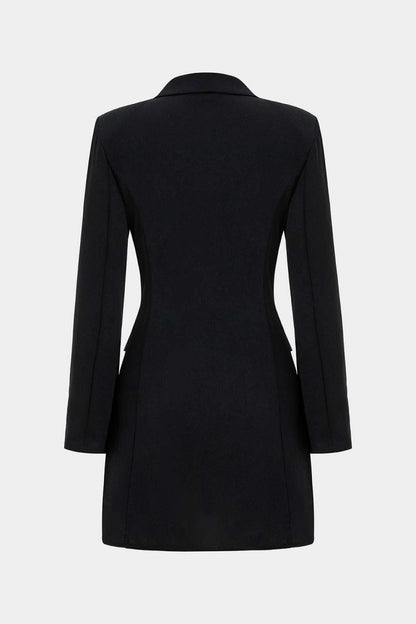 Denim Patchwork Long Sleeve Blazer Suit Mini Dress - MISMIMCWDC2409030126-BLACK-XS