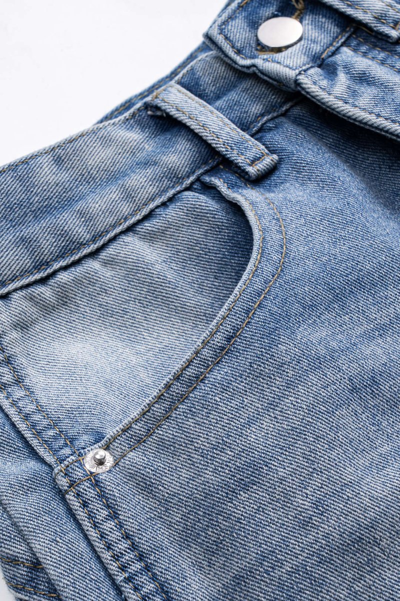 Denim Patchwork Straight Leg Jeans - MISMIMCWNJ2501020016-LIGHT WASH BLUE-XS