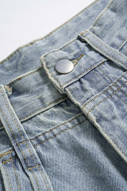 Denim Ripped Ruched Barrel Jeans - MISMIMCWNJ2507150199-LIGHT WASH BLUE-XS