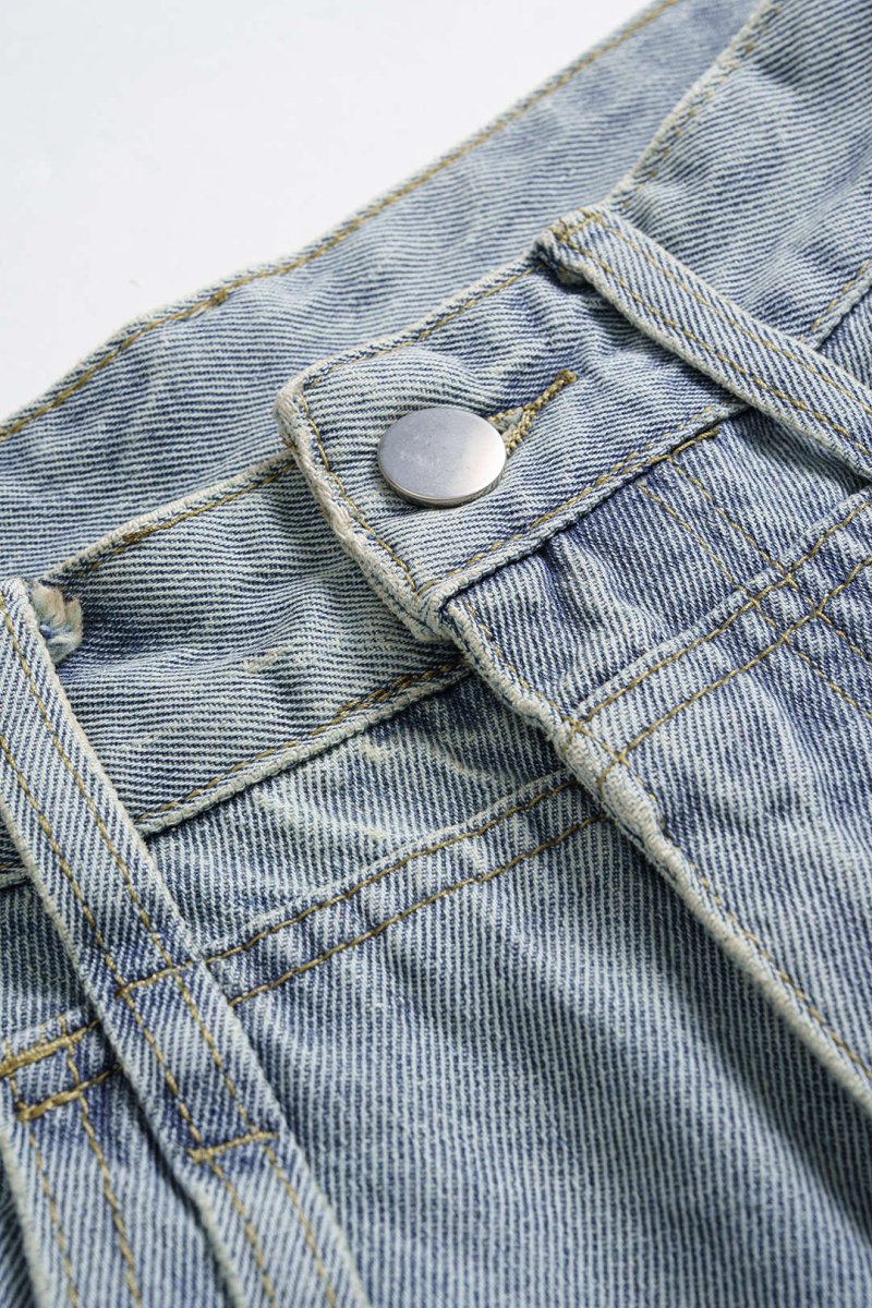 Denim Ripped Ruched Barrel Jeans - MISMIMCWNJ2507150199-LIGHT WASH BLUE-XS