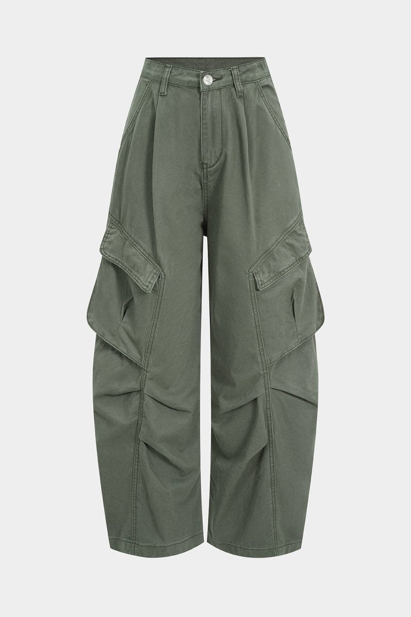 Denim Ruched Pocket Jeans - MISMIMCWBT2505080106-MILITARY-S