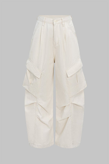 Denim Ruched Pocket Jeans - MISMIMCWBT2505080106-BEIGE-S