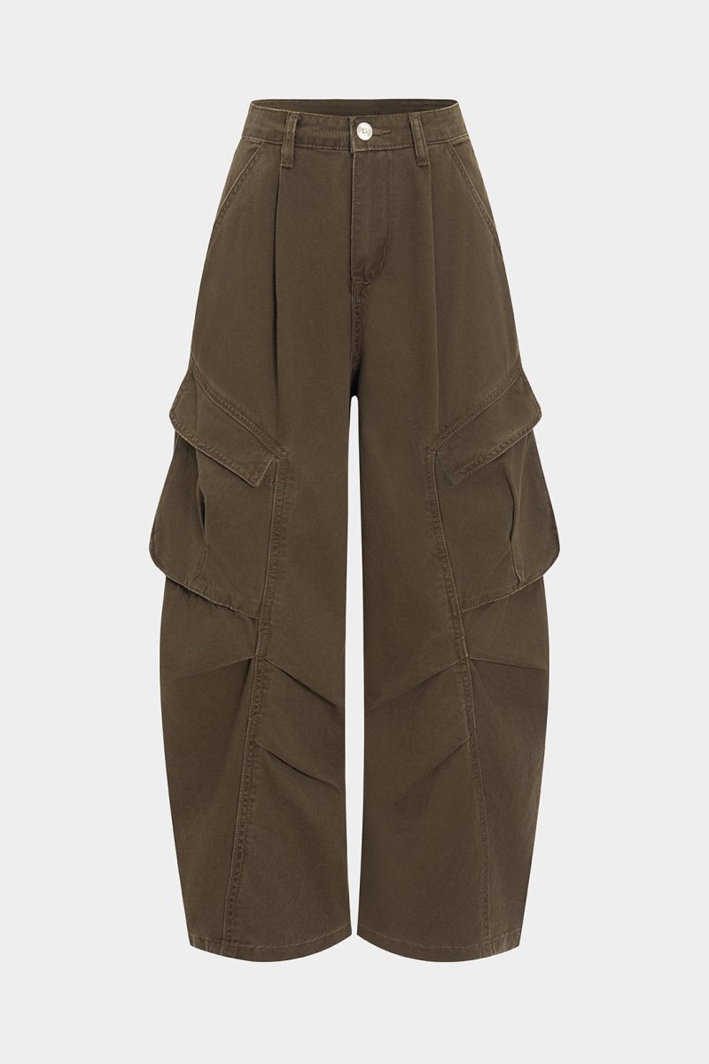 Denim Ruched Pocket Jeans - MISMIMCWBT2505080106-BROWN-XS