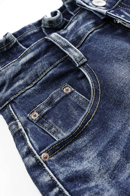 Denim Ruffle Asymmetrical Frayed Skirt - MISMIMCWNN2508050160-ROYAL-XS