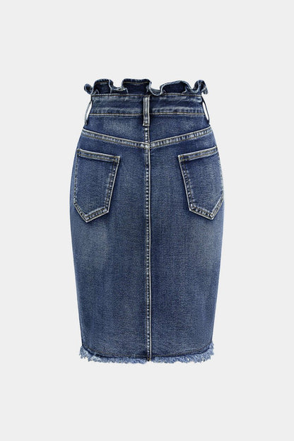 Denim Ruffle Asymmetrical Frayed Skirt - MISMIMCWNN2508050160-ROYAL-XS