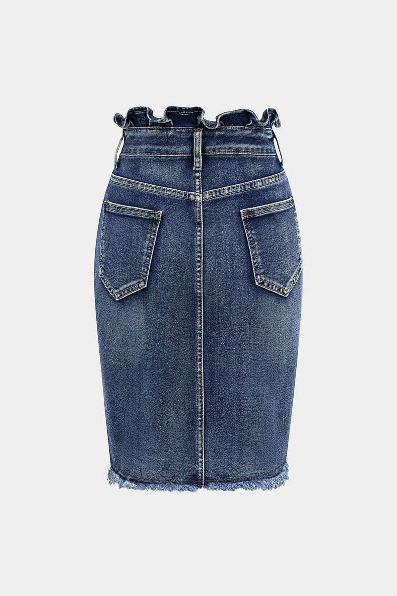 Denim Ruffle Asymmetrical Frayed Skirt - MISMIMCWNN2508050160-ROYAL-XS