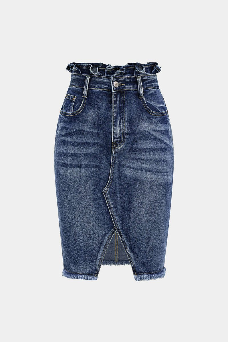 Denim Ruffle Asymmetrical Frayed Skirt - MISMIMCWNN2508050160-ROYAL-XS