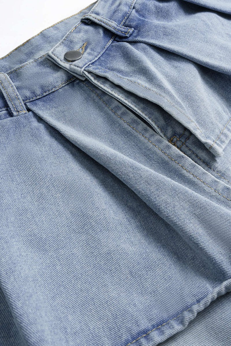 Denim Ruffle Pocket Straight Leg Trousers - MISMIMCWBT2507080006-LIGHT WASH BLUE-XS