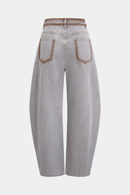 Denim Stitching Washed Pocket Jeans - MISMIMCWNJ2508090047-Contrast Color-XS