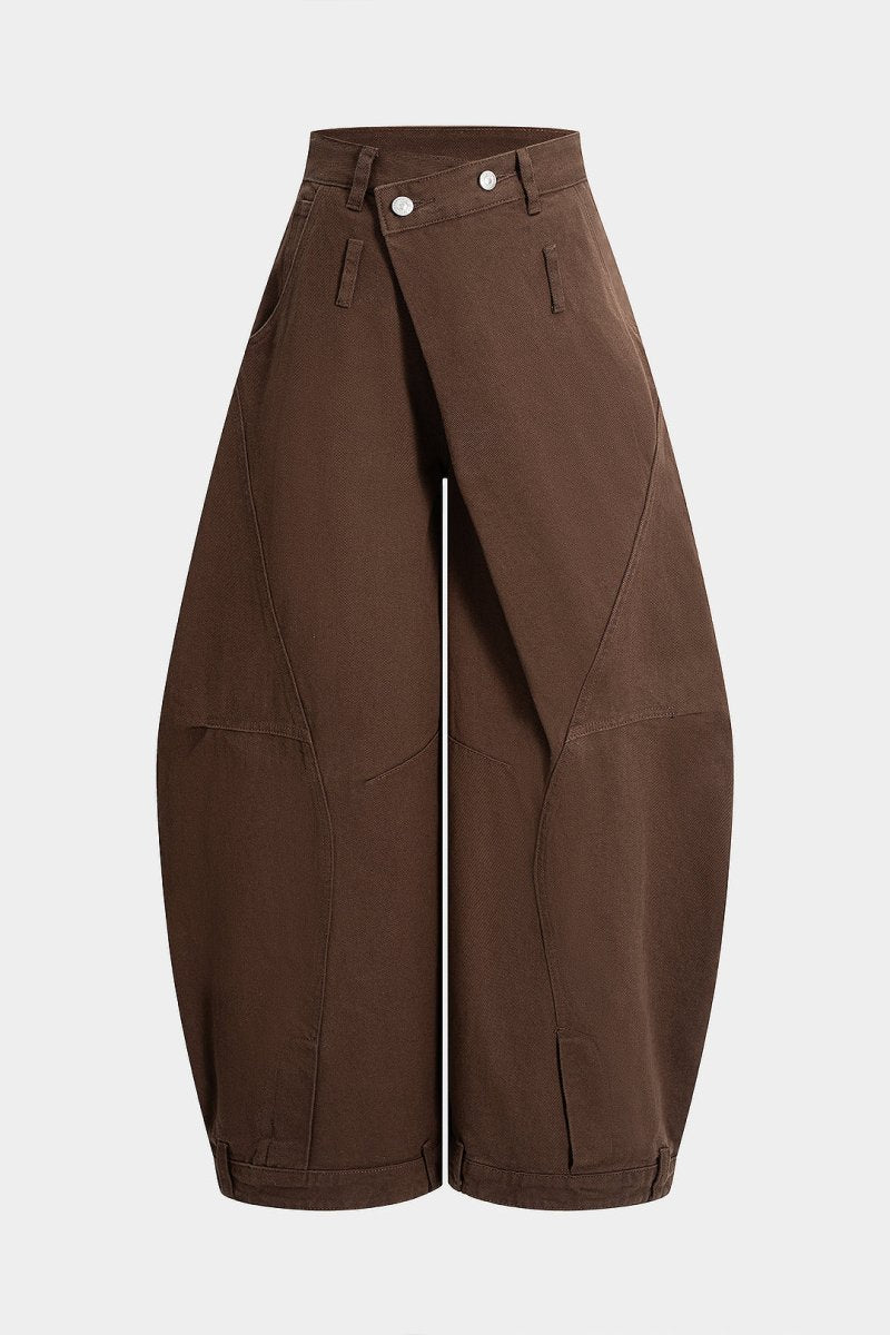 Denim Washed High Waist Barrel Jeans - MISMIMCWNJ2508200020-BROWN-XS