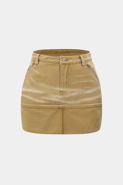 Denim Washed Pocket Skirt - MISMIMCWNT2502210145-KHAKI-XS