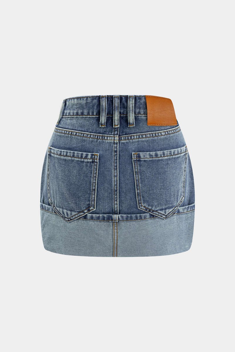 Denim Washed Pocket Skirt - MISMIMCWNT2502210145-DARK WASH BLUE-XS