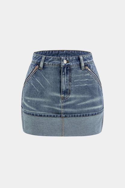 Denim Washed Pocket Skirt - MISMIMCWNT2502210145-DARK WASH BLUE-XS