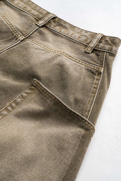 Denim Washed Wide Leg Barrel Jeans - MISMIMCWNJ2411140046-MUSTARD-XS