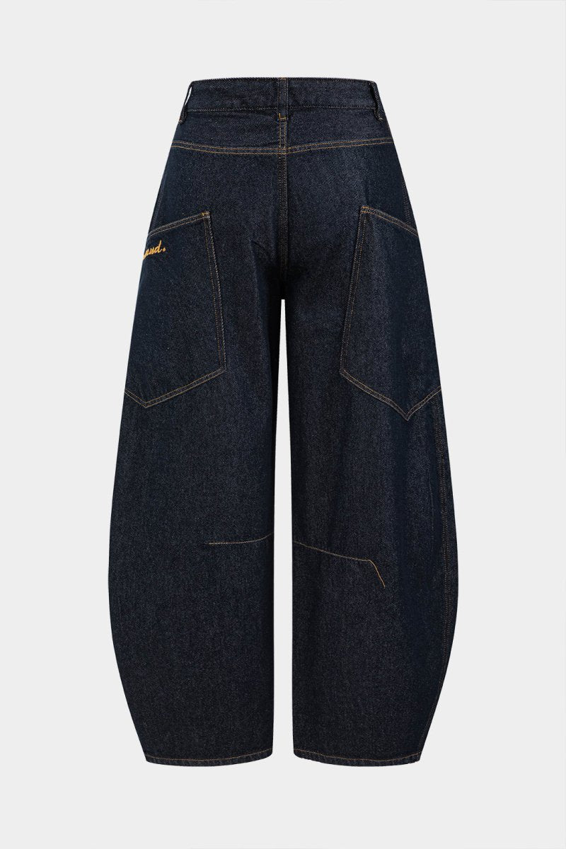 Denim Washed Wide Leg Barrel Jeans - MISMIMCWNJ2411140046-NAVY-XS