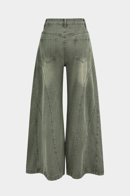 Denim Washed Wide Leg Jeans - MISMIMCWNJ2411120044-CYAN-S