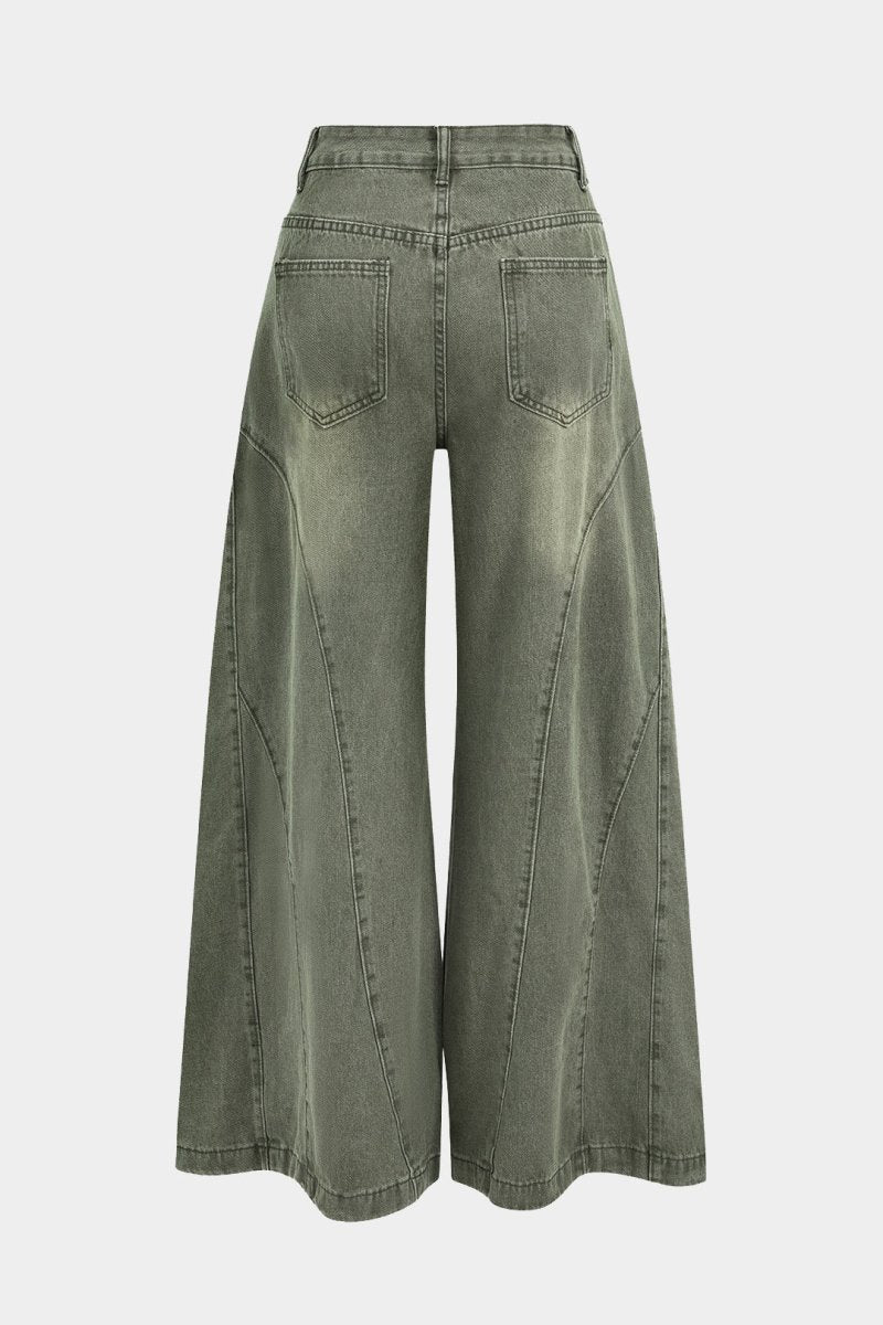 Denim Washed Wide Leg Jeans - MISMIMCWNJ2411120044-CYAN-S