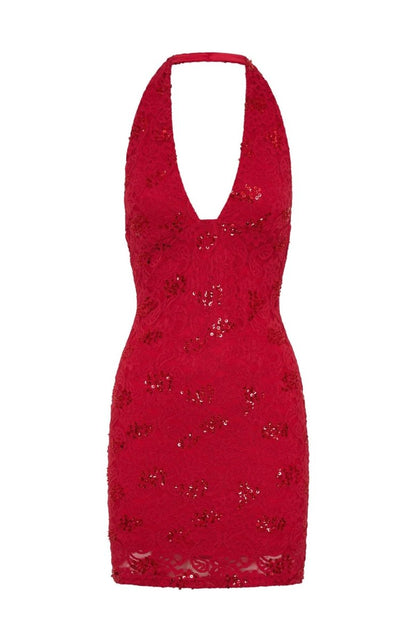Disco Damage Lace Mini Dress Red - MISMIWFSD1192-2-XXS