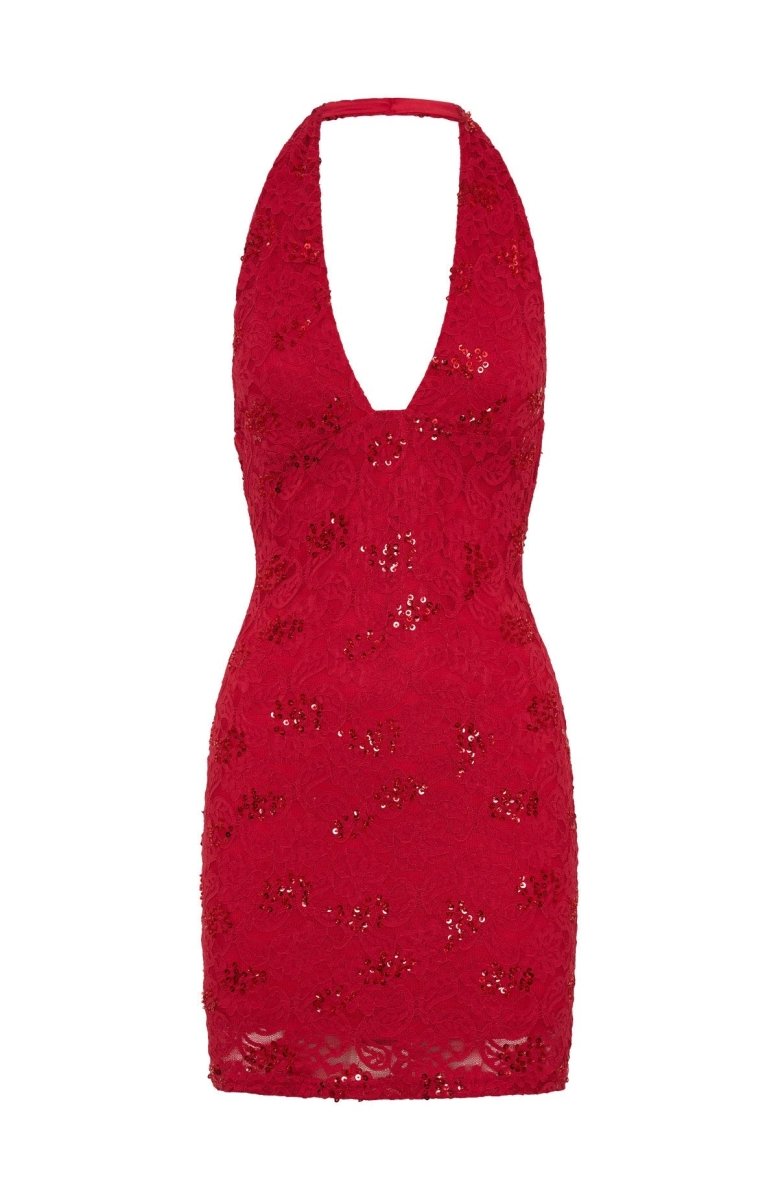 Disco Damage Lace Mini Dress Red - MISMIWFSD1192-2-XXS