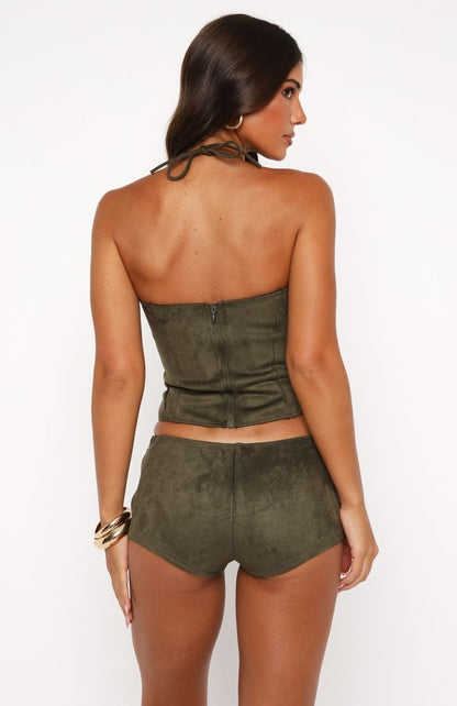 Don't Speak Faux Suede Bustier Cactus - MISMIWFT1667-1-XXS