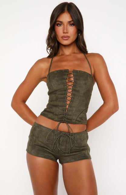 Don't Speak Faux Suede Bustier Cactus - MISMIWFT1667-1-XXS