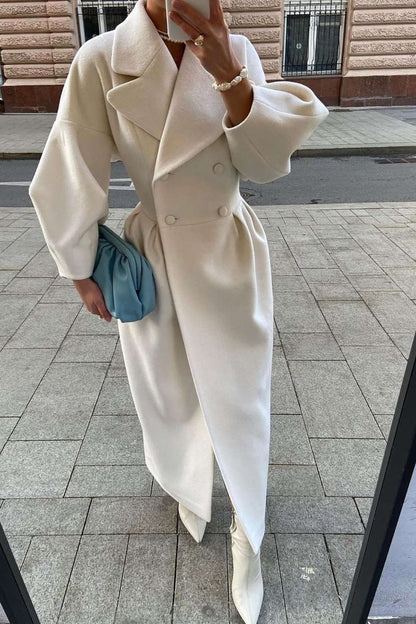 Double Breasted Long Trench Coat - MISMIMCWOC2311140142-WHITE-XS