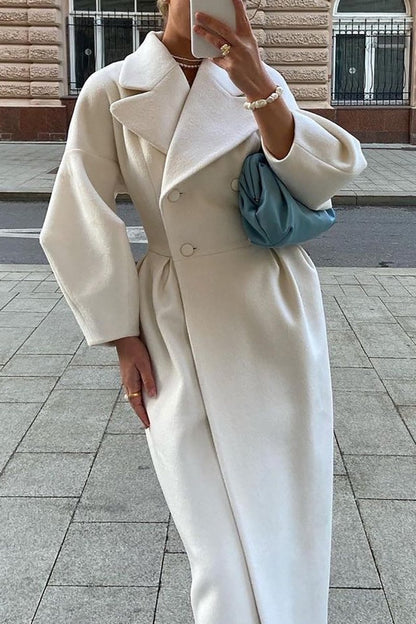 Double Breasted Long Trench Coat - MISMIMCWOC2311140142-WHITE-XS