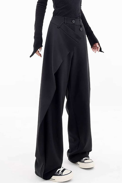 Draped Wrap Straight Leg Suit Pants - MISMIMCWBP2304150032-BLACK-XS