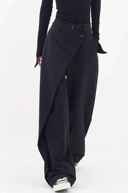 Draped Wrap Straight Leg Suit Pants - MISMIMCWBP2304150032-BLACK-XS