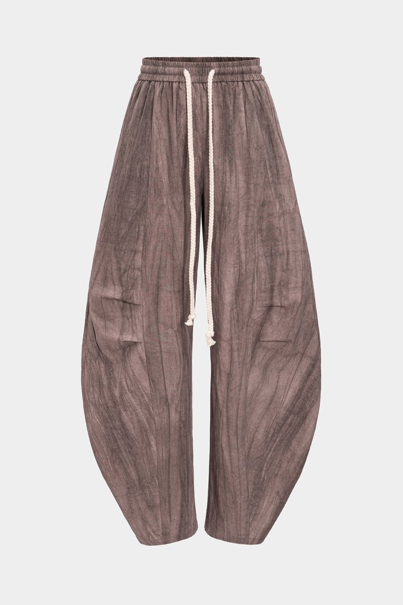 Drawstring High Waist Linen Barrel Trousers - MISMIMCWBT2503270102-PALE MAUVE-XS