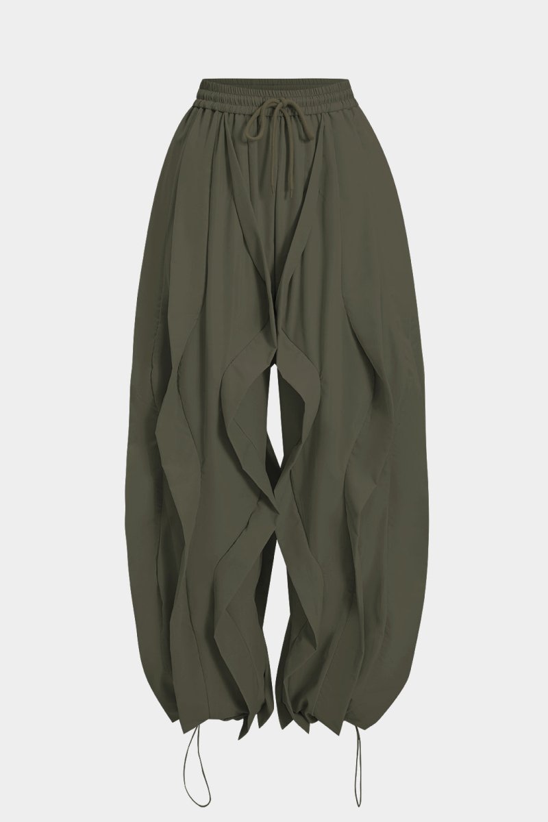 Drawstring Ruffle Trousers - MISMIMCWBT2507120240-OLIVE-XS