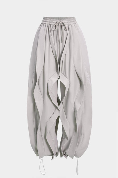 Drawstring Ruffle Trousers - MISMIMCWBT2507120240-GRAY-XS