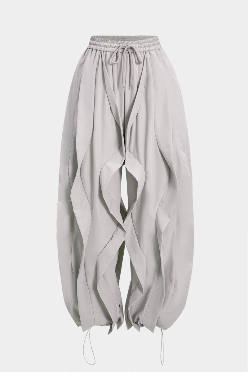 Drawstring Ruffle Trousers - MISMIMCWBT2507120240-GRAY-XS