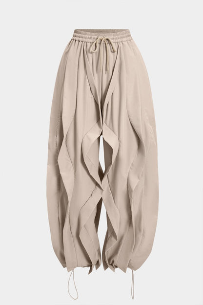 Drawstring Ruffle Trousers - MISMIMCWBT2507120240-KHAKI-XS