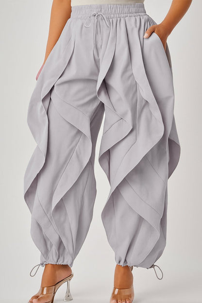 Drawstring Ruffle Trousers - MISMIMCWBT2507120240-GRAY-XS