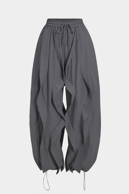 Drawstring Ruffle Trousers - MISMIMCWBT2507120240-DARK GRAY-XS