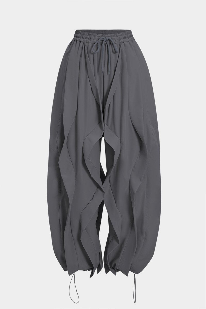 Drawstring Ruffle Trousers - MISMIMCWBT2507120240-DARK GRAY-XS