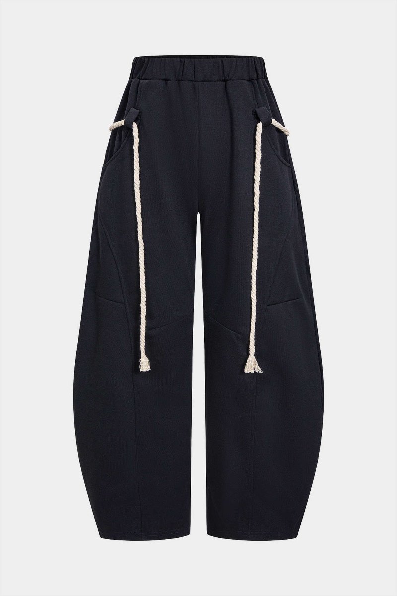 Drawstring Wide Leg Trousers - MISMIMCWBT2411270060-DARK BLUE-S