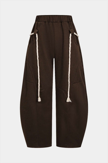 Drawstring Wide Leg Trousers - MISMIMCWBT2411270060-COFFEE-S