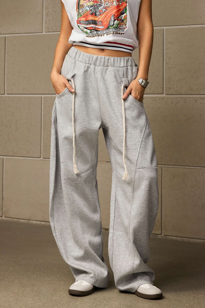 Drawstring Wide Leg Trousers - MISMIMCWBT2411270060-LIGHT GRAY-S