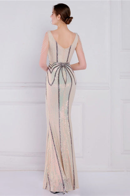 Beaded Floral Sequin Mermaid Party Dress