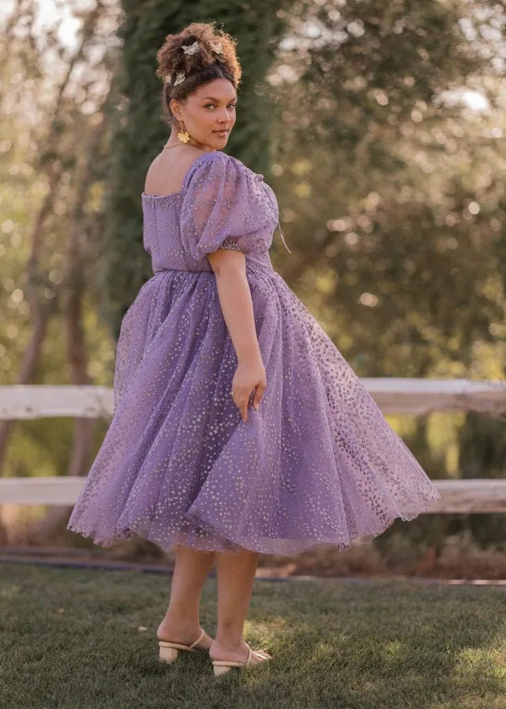 Everbloom Puff Sleeve Midi Dress in Purple - MISMIJK24169-W-LAV-00