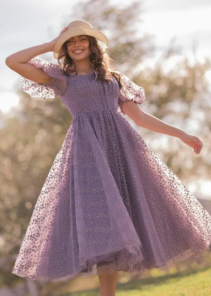 Everbloom Puff Sleeve Midi Dress in Purple - MISMIJK24169-W-LAV-00