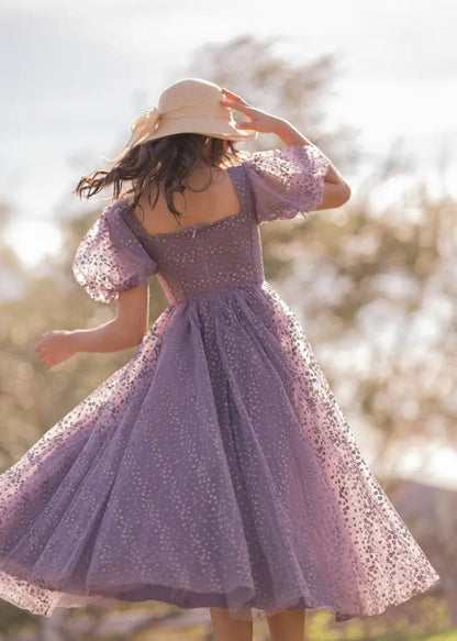 Everbloom Puff Sleeve Midi Dress in Purple - MISMIJK24169-W-LAV-00