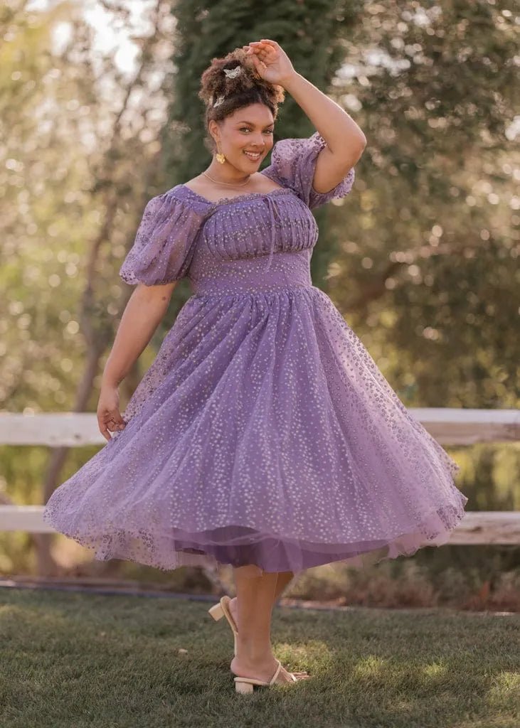 Everbloom Puff Sleeve Midi Dress in Purple - MISMIJK24169-W-LAV-00